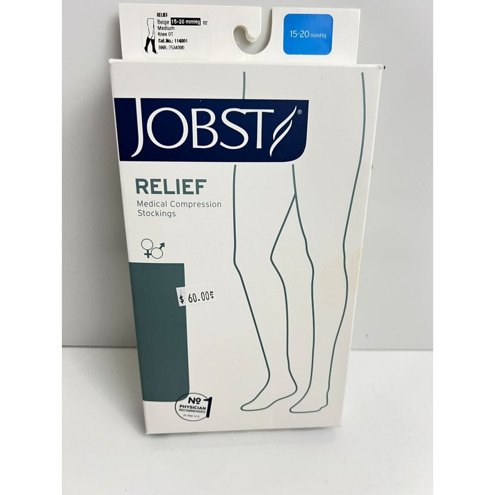 Jobst Relief Compression Socks Beige‎ Medium Knee High OT 15-20mmHg NEW